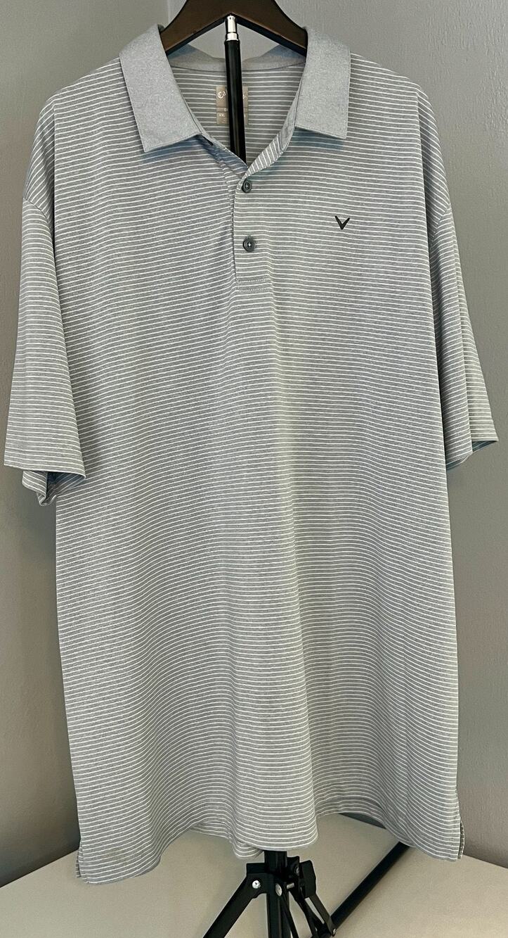 Callaway Polo Shirt Mens 2XL Gray Striped Opti-Dri Moisture Wicking Short Sleeve